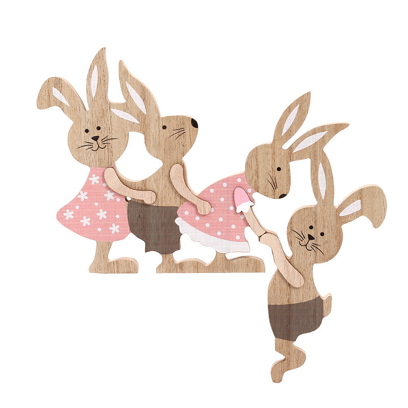 Wholesale New Easter home decoration painted seesaw Rabbit wooden desktop ornaments